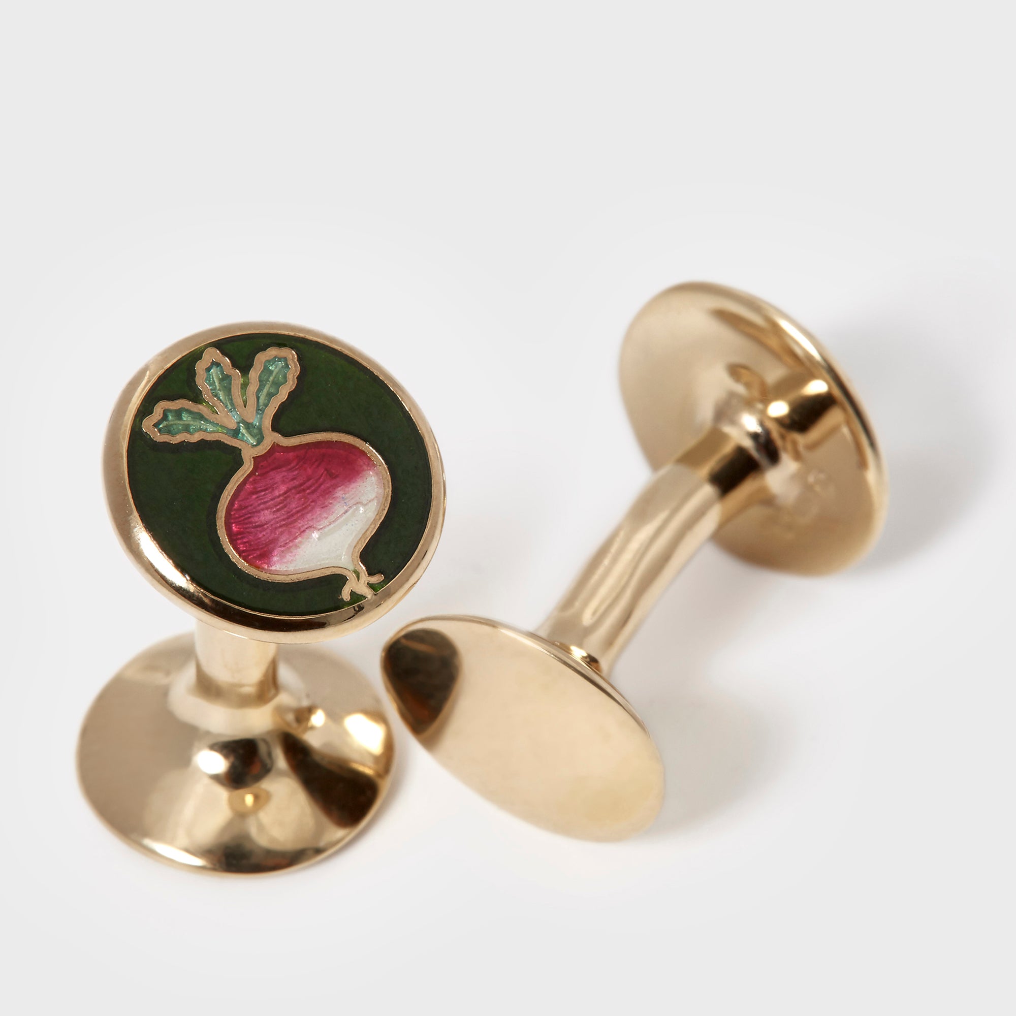Turnip Cufflinks | Olive, Cerise, Ivory & Sage Enamel